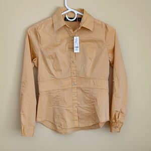 NWT New York and Company XXS Petite Button Up Orange Shirt Roll Tab Sleeves